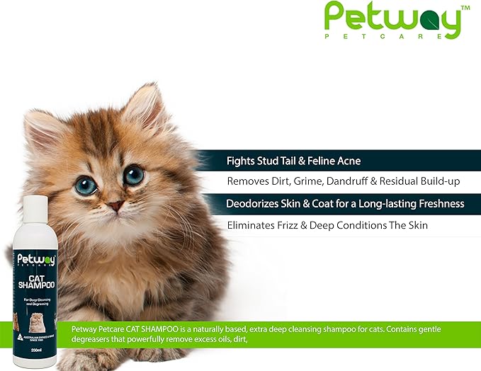 Petway Petcare Cat Shampoo, Anti Dandruff Shampoo for Deep Cleanse & Degreasing, Removes Excess Oils, Dirt and Dandruff, pH Balanced, Parabens & Sulfates Free, Cruelty Free, 8.5 Fl Oz (250ml)