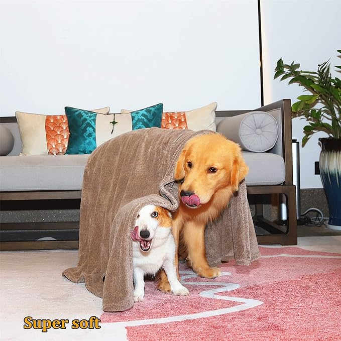 Extra Large Dog Towels for Drying Dogs Super Absorbent Soft Microfiber Pet Bath Grooming Towel for Dogs and Cats & Other Pets (XL-55" * 36", Brown)