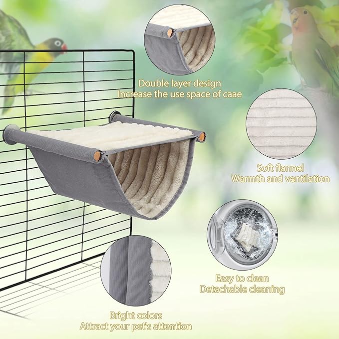 BWOGUE Winter Warm Bird Nest Bed Hanging Hammock Snuggle Hut Parrot House Tent Toy Bird Cage Perch for Parakeet Budgies Cockatiels Lovebird Cockatoo Finch Hamster Chinchilla Guinea Pig(Medium, Grey)