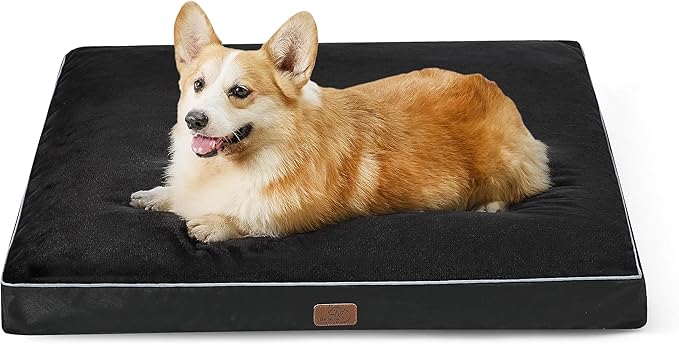 Bedsure Waterproof Large Dog Bed - 4 inch Thicken Up to 80lbs Large Dog Bed with Washable Cover, Pet Bed Mat Pillows, Black