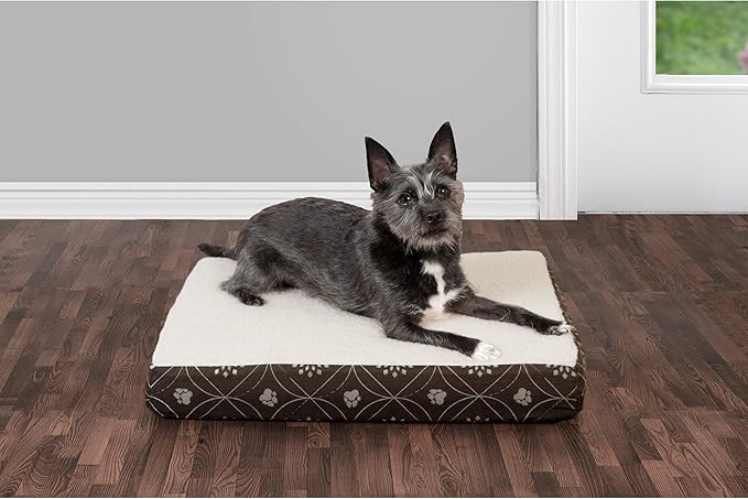 Furhaven Orthopedic Dog Bed for Small Dogs w/ Removable Washable Cover, For Dogs Up to 20 lbs - Sherpa & Flannel Paw Print Deluxe Mattress - Dark Espresso, Small