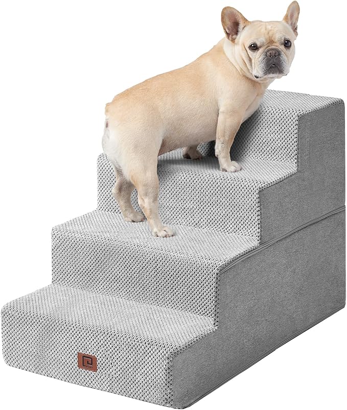 EHEYCIGA Dog Stairs for Bed 20”H, 4-Step Extra Wide Dog Steps for High Bed, Pet Steps for Small Dogs and Cats, Non-Slip Balanced Dog Indoor Ramp, Light Grey