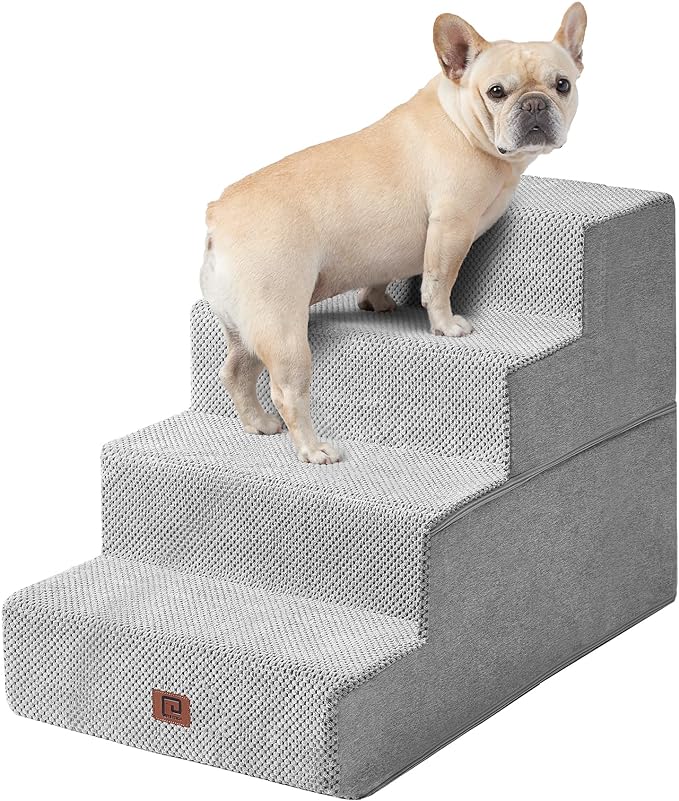 EHEYCIGA Dog Stairs for Bed 20”H, 4-Step Extra Wide Dog Steps for High Bed, Pet Steps for Small Dogs and Cats, Non-Slip Balanced Dog Indoor Ramp, Light Grey