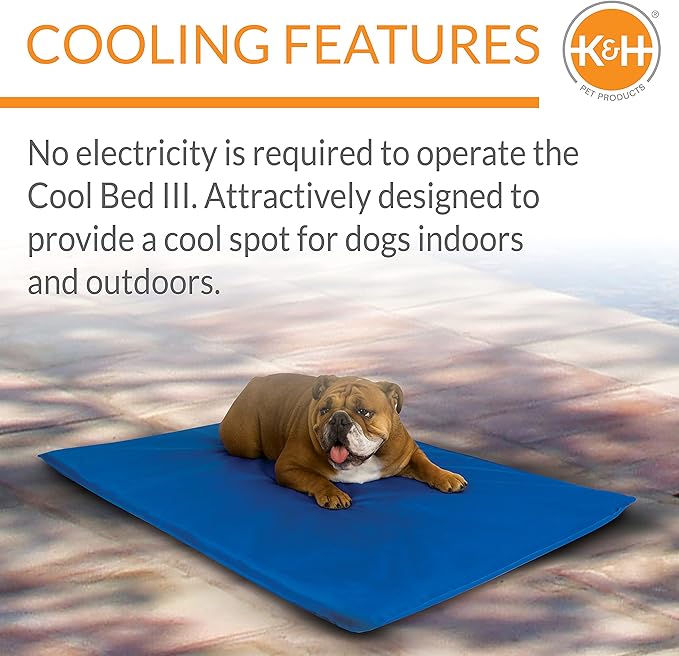 K&H Pet Products Cool Bed III Dog Cooling Mat, Cooling Dog Beds for Medium Dogs, Dog Cooling Mat for Dog Carrier, Outdoor Dog Bed Cooling Pad for Dog, Pet Cooling Mat - Blue Medium 22 X 32 Inches