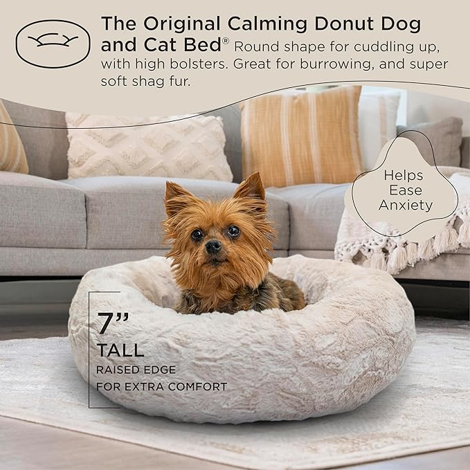 Best Friends by Sheri The Original Calming Donut Cat and Dog Bed in Lux Fur Oyster, Extra Small 18"