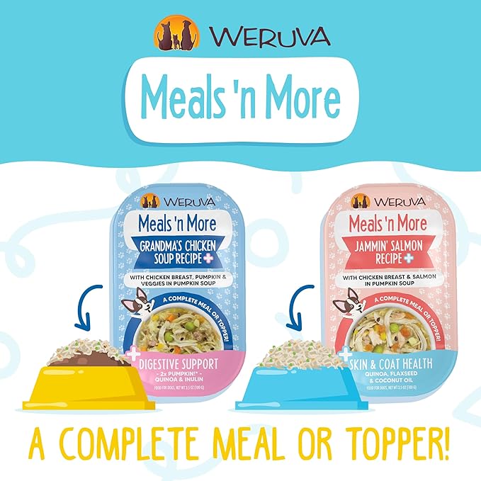 Weruva Meals 'n More Natural Wet Dog Food, Paw Lickin’ Chicken Plus Skin & Coat Health, 3.5oz Cup (Pack of 12)