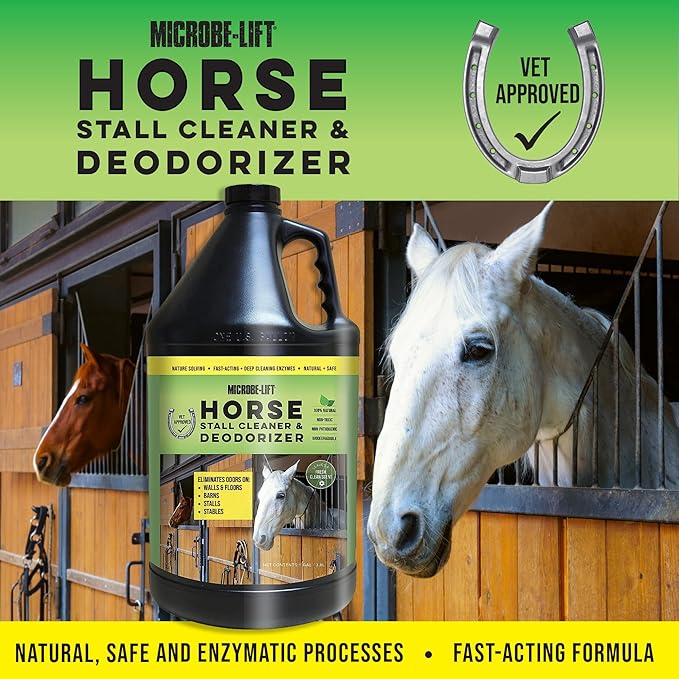 MICROBE-LIFT Horse Stall Cleaner and Deodorizer for Use in Stables, Barns, Use on all Surfaces and Supplies, Highly Concentrated and Safe Formula, Fresh Clean Scent, 1 Gallon