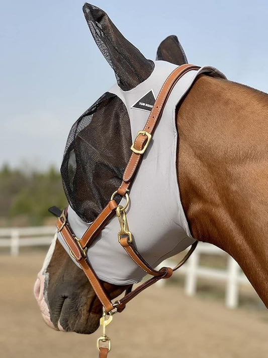 TGW RIDING Horse Fly Mask Super Comfort Horse Fly Mask Elasticity Fly Mask with Ears We Only Make Products That Horses Like (Gray, L)