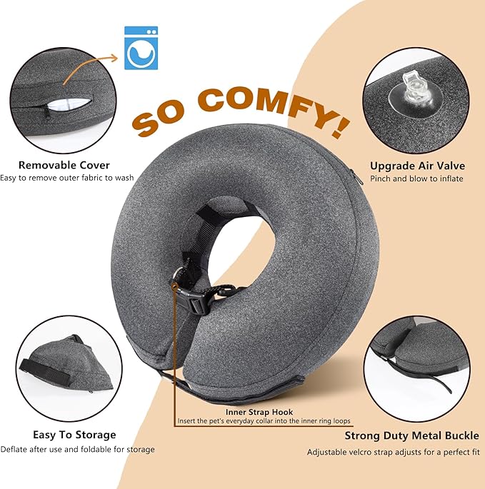 Inflatable Dog Cone Collar Alternative After Surgery - Soft Pet Recovery Collar & Cone for Large Medium Small Dogs to Stop Licking, Protective Dog Neck Donut Collar Does Not Block Vision E-Collar, M