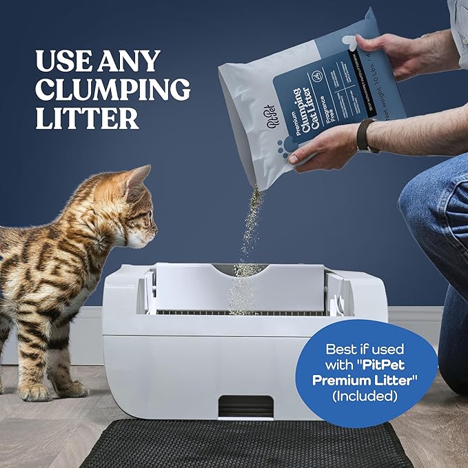 Smart Automatic Cat Litter Box Self Cleaning Cat Litterbox with Built in Odor Eliminator - Works with Clumping Cat Litter (No Expensive Refills) Hood & Litter Mat -10Lb Litter Included