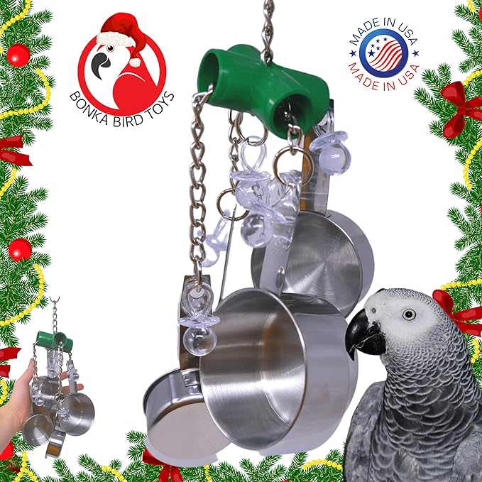 Bonka Bird Toys Clacker Colorful Durable Stainless Steel Pullable Parrot Macaw African Grey Cockatoo (Single Clacker, Green)