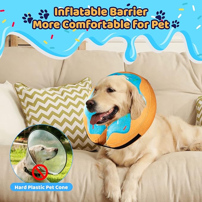 Grand Line Donut Inflatable Collar for Dogs and Cats, Soft Recovery Dog Cone After Surgery, Protective Pet Neck Cone for Small, Medium, Large Dogs, Not Block Vision (Blue, L)