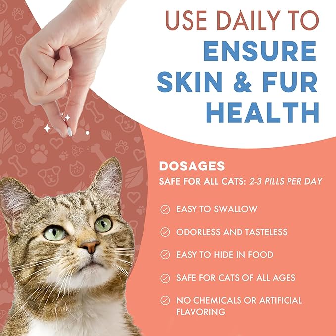 BestLife4Pets All-Natural Healthy Skin and Allergy Relief for Cats - Allergy Medicine for Cats; Cat Allergy Medication; Cat Itchy Skin Treatment - Strengthen Immune System - Easy to Use Pills