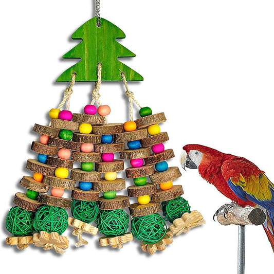 Large Parrot Chew Toys, Multicolored Wooden Blocks with Christmas Tree Bird Chewing Toys Parrot Cage Bite Toy for Macaws Cokatoos African Grey and Large Medium Parrot Birds