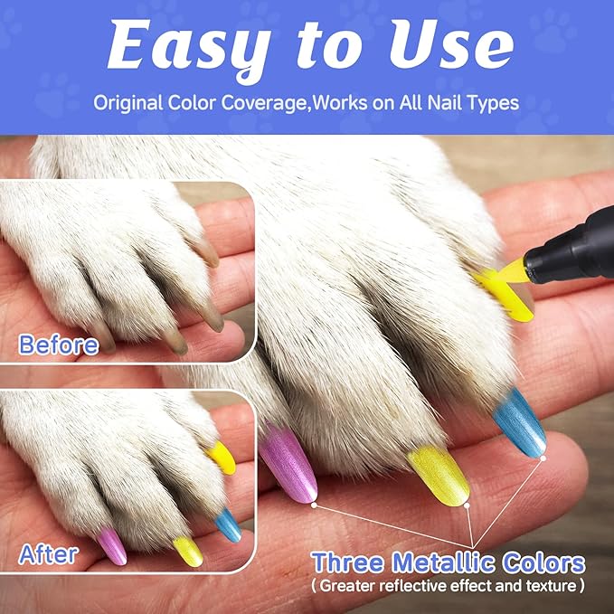 Dog Nail Polish Pens Quick Dry,15 Colors Safe Dog Nail Polish Set to DIY Pretty Nails, Ideal Gifts for Dogs Cats Light Dark Nails, Odorless, Non-Toxic, Water-Based Pet Nail Accessories Set