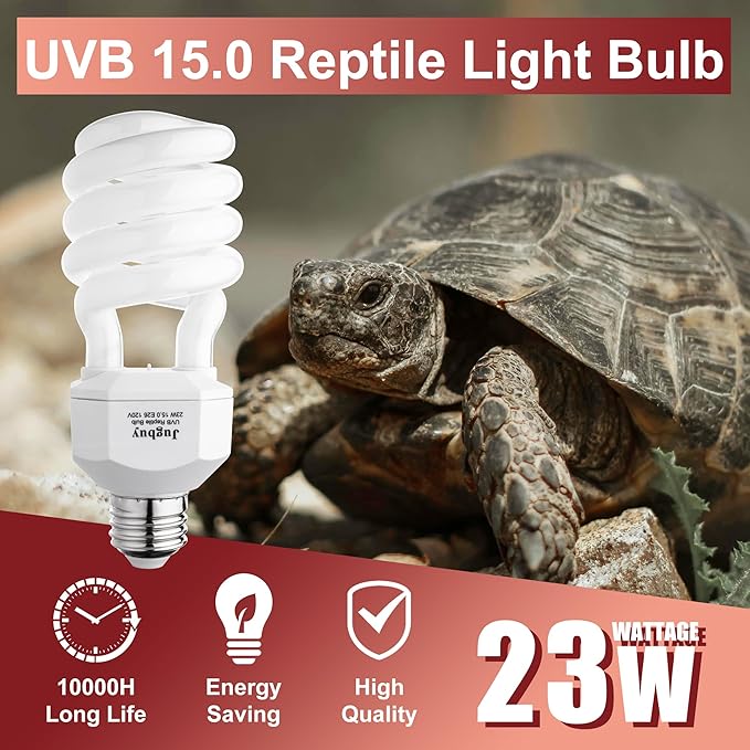 UVB Reptile Light Bulb 15.0, 23W UV Spiral Compact Florescent Terrarium Lamp Ideal for Desert Reptiles & Amphibians Frogs Tortoises Toads Chameleons - 2 Pack