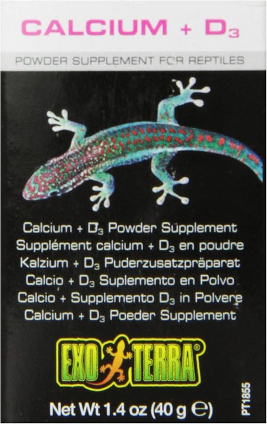 Exo Terra Calcium + D3 Powder Supplement for Reptiles and Amphibians, 1.4 Oz., PT 1855