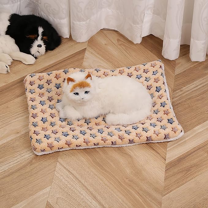 Cozy Calming Cat Blanket, Flannel Cushion for Pet Cozy Calming Blanket for Anxiety and Stress, Cozy Kitty Bed for Indoor Cats Calming Thick, Ultra Soft Pet Bed Mat (Brown Star, S (11.8" x 15.7" ))