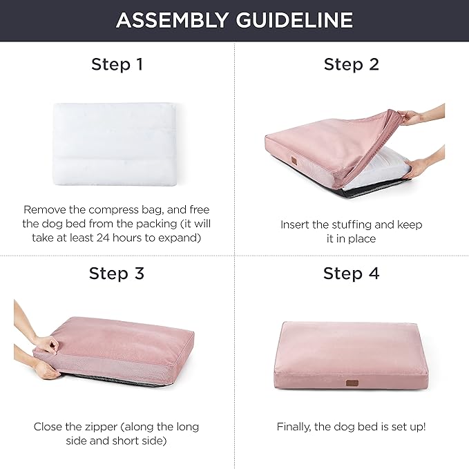 Bedsure Waterproof Dog Beds for Extra Large Dogs - 4 inch Thicken Up to 100lbs XL Dog Bed with Removable Washable Cover, Pet Bed Mat Pillows, Pink
