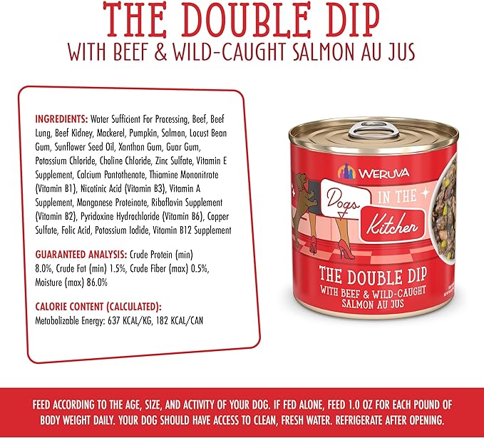 Weruva Dogs in The Kitchen, The Double Dip with Beef & Wild-Caught Salmon Wet Dog Food, 10oz Can (Pack of 12)