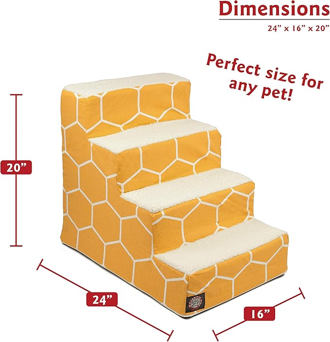 Majestic Pet 4 Step Portable Dog Stairs for Small Dogs to get on Bed Supports 25 lbs or Less – Dog Steps for High Bed with Machine Washable Cover – Pet Stairs for Cats Hexo Shapes Yellow