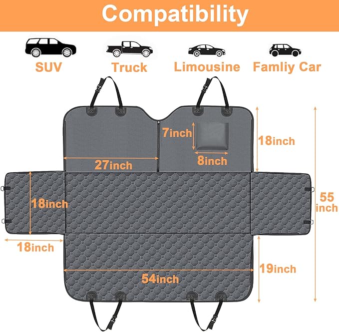 Mancro Dog Car Seat Cover for Back Seat, Waterproof for Dogs with Side Flaps, Scratchproof Dog Hammock for Car, Durable Pet Seat Cover Backseat Dog Cover Protector for Trucks SUVs