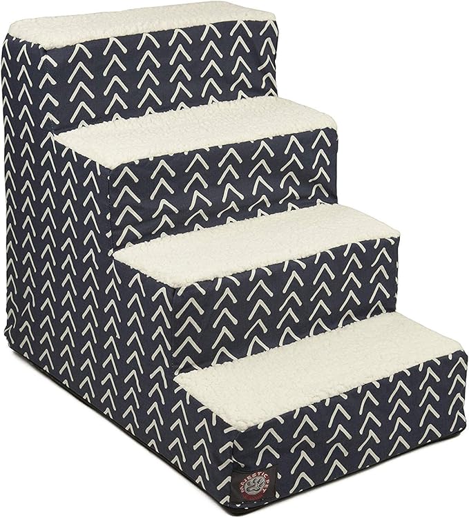 Majestic Pet 4 Step Portable Dog Stairs for Small Dogs to get on Bed Supports 250 lbs or Less – Dog Steps for High Bed with Machine Washable Cover –Pet Stairs for Cats Boho Arrow Navy Blue