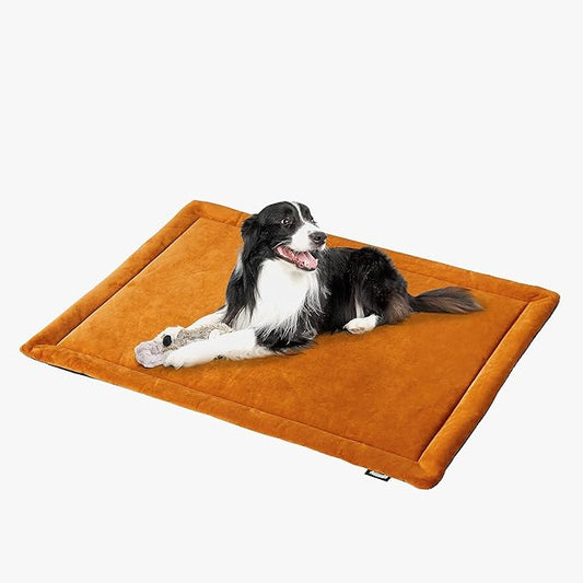 Allisandro Waterproof Dog Bed Kennel Pad Dog Sleeping Crate Mat with Non-Glue Filling and Non-Slip Silicone Bottom, Orange, 31.4 X 23.6 Inches