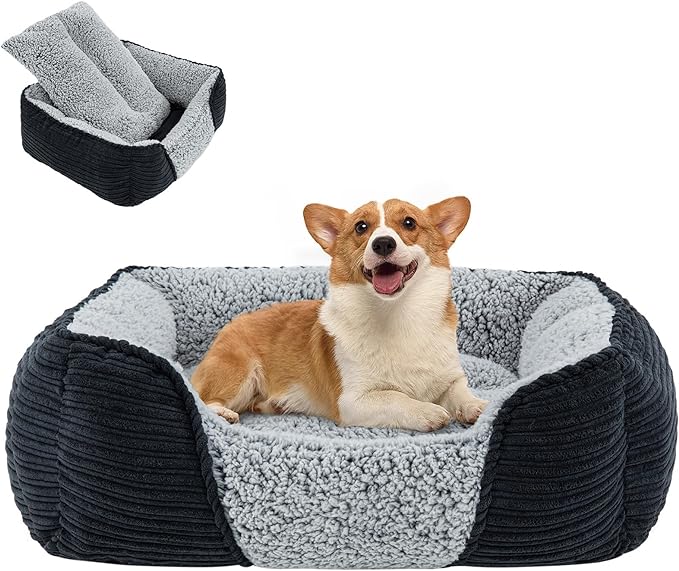 Miguel Washable Dog Bed with Removable Cushion for Medium Small Dogs, Easy to Wash Pet Sofa Bed with Side, Rectangle Bolster Cat Bed Calming Cuddle Puppy Bed with Anti-Slip Bottom, Black 30 Inch