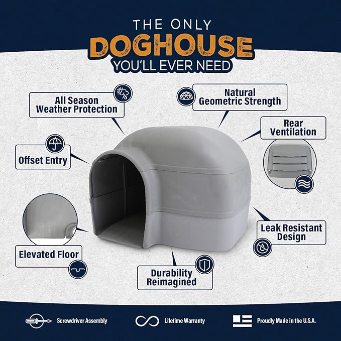 Petmate Husky Dog House for Dogs Up to 90 Pounds, Grey, Made in USA