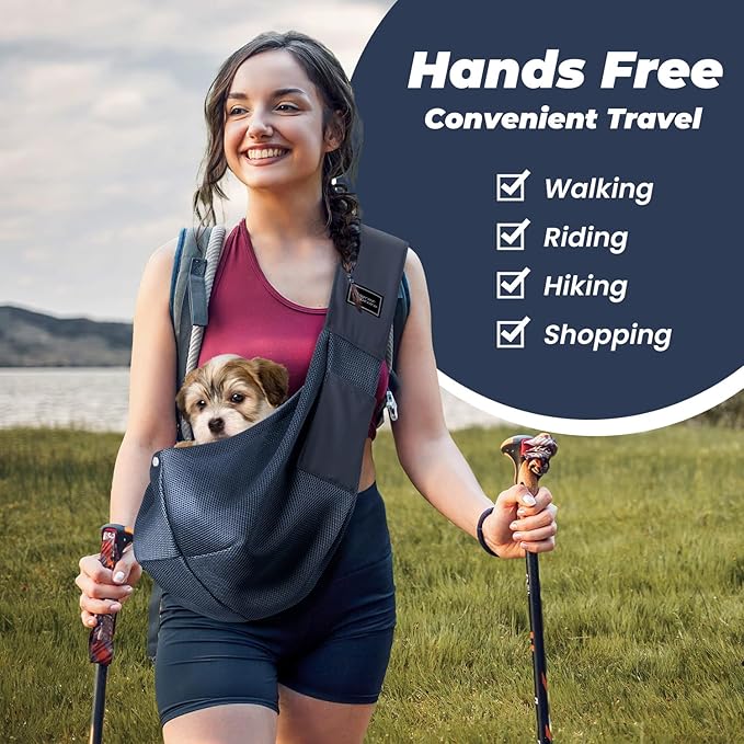 Dog Carrier Sling, Hand-Free Dog Sling Carrier for Small Dogs and Cats，Travel Safety Puppy Bag (Blue)