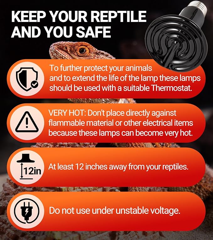 REPTI ZOO 2Pack Ceramic Heat Emitter 60W Reptile Heat Lamp Night Heat Lamp Bulbs Reptile terrarium heat lamp Tank heat bulb for Turtle Bearded Dragon Gecko Lizard Snake Chicken E26