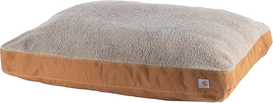 Carhartt Firm Duck Dog Bed, Durable Canvas Pet Bed with Water-Repellent Shell, Carhartt Brown with Sherpa Top, Medium