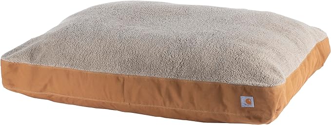 Carhartt Firm Duck Dog Bed, Durable Canvas Pet Bed with Water-Repellent Shell, Carhartt Brown with Sherpa Top, Large