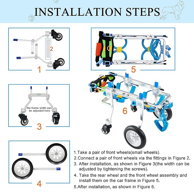 Adjustable 4-Wheel Dog Cart/Wheelchair, Animal Exercise Wheels，for Pet/Doggie Wheelchairs with Disabled Hind Legs Walking，Light Weight, Easy Assemble(7-Size)(XSLW)