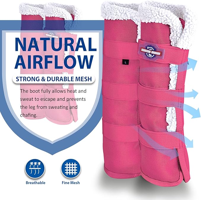 Harrison Howard Horse Fly Boots Summer Protection with Fleece Trim to Eliminate Rubbing Comfortable and Ventilating Mesh Leg Guards Set of 4 Magenta L