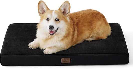 Bedsure Memory Foam Dog Bed for Large Dogs - Orthopedic Waterproof Dog Bed for Crate with Removable Washable Cover and Nonskid Bottom - Plush Flannel Fleece Top Pet Bed, Black