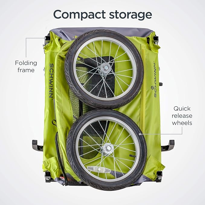 Schwinn Rascal Bike Dog Trailer, Carrier for Small and Large Pets, Easy Folding Cart Frame, Quick Release Wheel, Universal Bicycle Coupler, Washable Non-Slip Lining