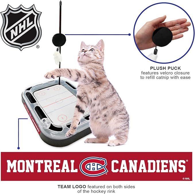 Pets FIrst Cat Scratching Toy NHL Montreal Canadiens Hockey Field Cat Scratcher Tiy with Interactive Cat Ball Bell in Tracks. 5-in-1 CAT Toy