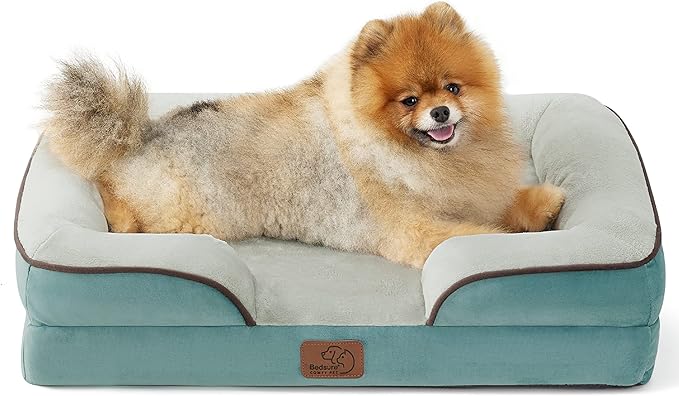 Bedsure Small Orthopedic Dog Bed - Washable Bolster Dog Sofa Beds for Small Dogs, Supportive Foam Pet Couch Bed with Removable Washable Cover, Waterproof Lining and Nonskid Bottom Couch, Washed Blue