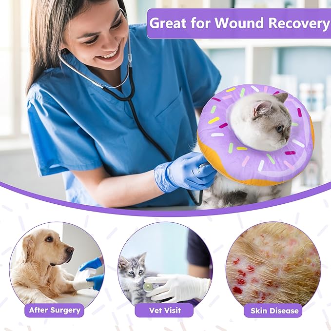 Cat Cone Collar Soft, Cat Recovery Collar for Wound Healing Cute Cat Donut Adjustable Cat Cones to Stop Licking Comfortable Lightweight Neck Elizabethan Collars for Cats Kittens After Surgery