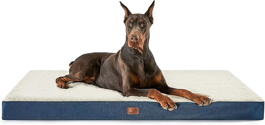 Bedsure Jumbo Dog Bed for Large Dogs - XXL Orthopedic Dog Beds with Removable Washable Cover, Egg Crate Foam Pet Bed Mat, Suitable for Dogs Up to 150lbs, Denim Blue