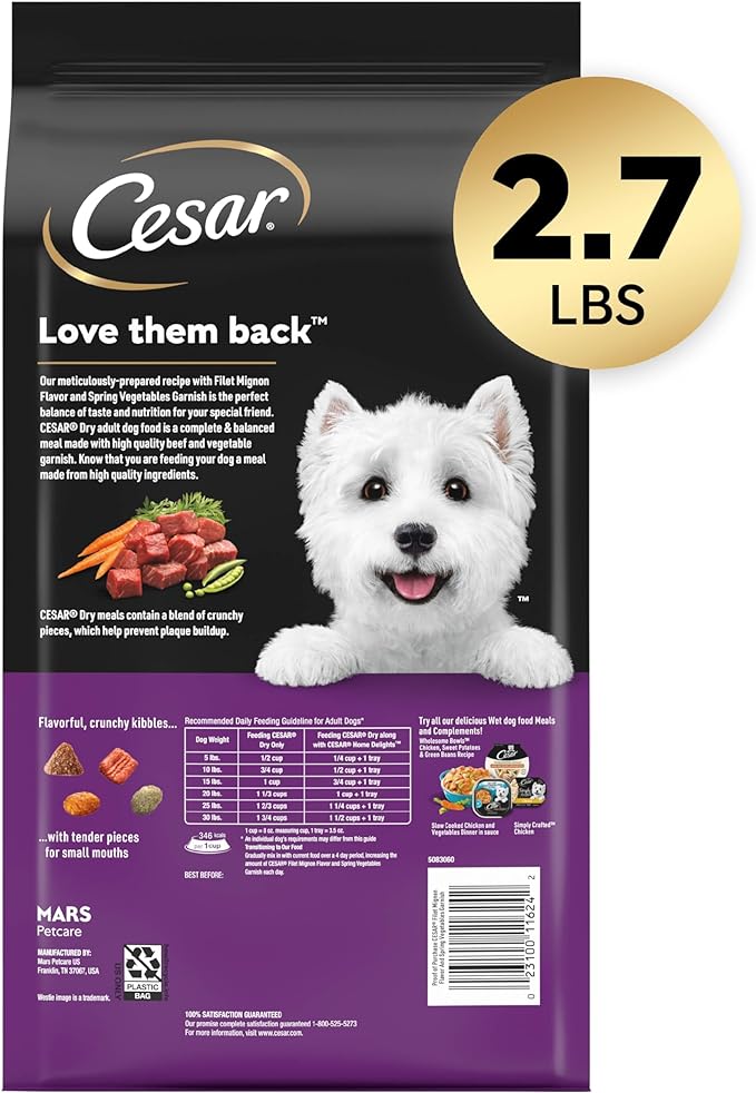 CESAR Small Breed Dry Dog Food, Filet Mignon Flavor and Spring Vegetables Garnish, 2.7 lb. Bag