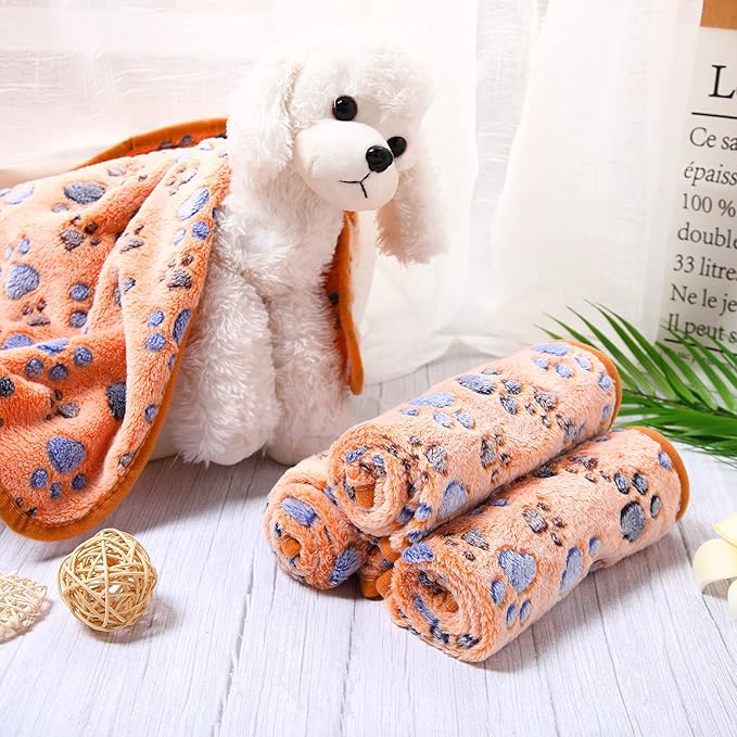 4 Pcs Pet Blanket Dog Puppy Blanket Paw Print Fleece Blanket for Small Medium Pet Dog Cat Warm Soft Sleep Mat Guinea Pig Cage Liners Blanket (Coffee,Small(24 x 16 Inch))