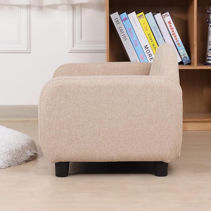 Dog Sofas and Chairs for Small Pet/Cat Sofa Bed with Wooden Frame/Bed for dogs with Linen Fabric/Cat Sofa Chair with Cushion/Dog Couch for Small Dog Rest Using (Beige)