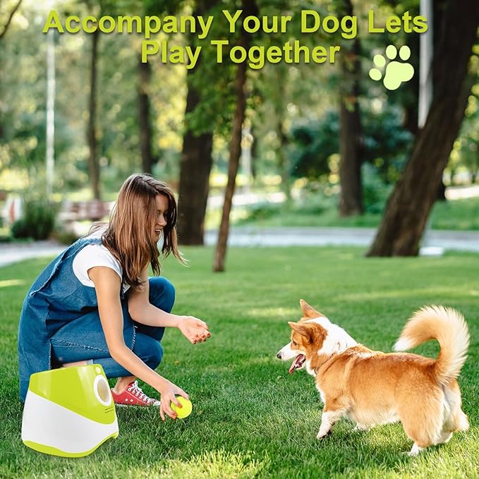 Dog Ball Thrower Launcher,Ball Launcher for Dogs with 12 Tennis Ball,Interacive Dog Toys Indoor Outdoor Adjustable Distance Settings Thrower Machine Perfect for Small Dogs, Light green