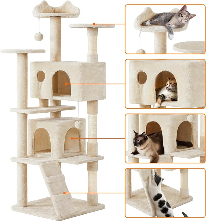 Yaheetech 70in Multi-Level Cat Tree Tall Cat Tower Cat Furniture with Condo, Scratching Posts & Dangling Ball for Indoor Cats Activity Center, Beige