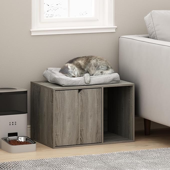 Furinno Peli Small Litter Box Enclosure, French Oak Grey