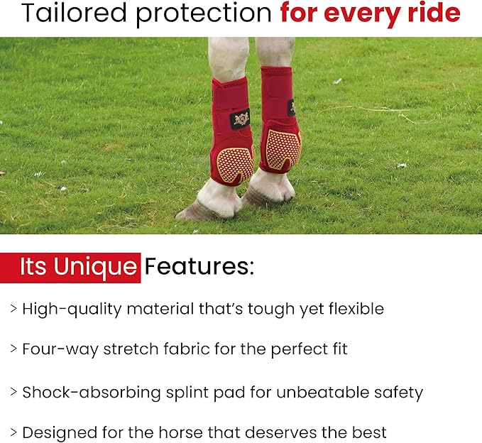 RS Premium Design Horse Boots, Protective and Shock Absorber | Horse Fly Boots Best for Jump Training and for Trails | Ok Fabric Provides Ultimate Flexibility (Red, Large..)