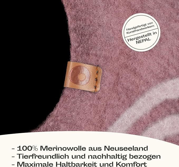 MEOWFIA Premium Felt Cat Bed Cave - Handmade 100% Merino Wool Bed for Cats and Kittens (Light Shades) (Large, Pink)